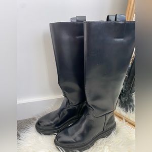 Genuine Leather knee high chunky boots